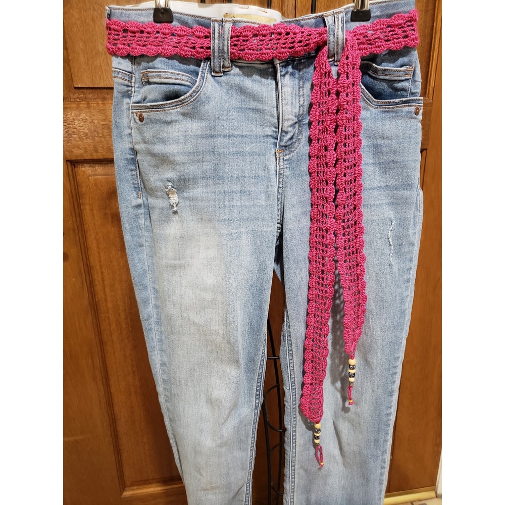 Boho Crochet Tie Belt Egyptian Cotton Tassel Bead Boho Hippie Festival Coquette